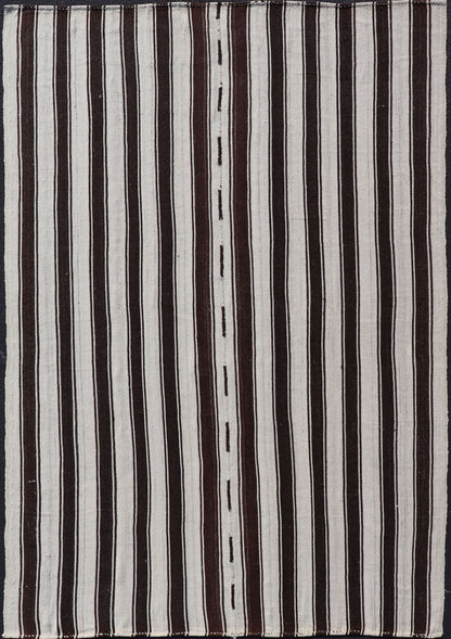 Vintage Turkish Kilim Rug with Vertical Stripes in Chocolate Brown and Cream Flat - weave vintage Kilim vintage rug from Turkey with vertical stripes in dark brown and cream. Rug TU - NED - 1123, country of origin / type: Turkey / Kilim, circa 1950 ... - Keivan Woven ArtsTU - NED - 1123 - 14520Rug