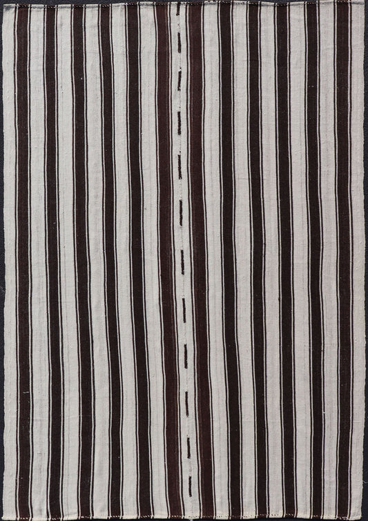 Vintage Turkish Kilim Rug with Vertical Stripes in Chocolate Brown and Cream Flat - weave vintage Kilim vintage rug from Turkey with vertical stripes in dark brown and cream. Rug TU - NED - 1123, country of origin / type: Turkey / Kilim, circa 1950 ... - Keivan Woven ArtsTU - NED - 1123 - 14520Rug