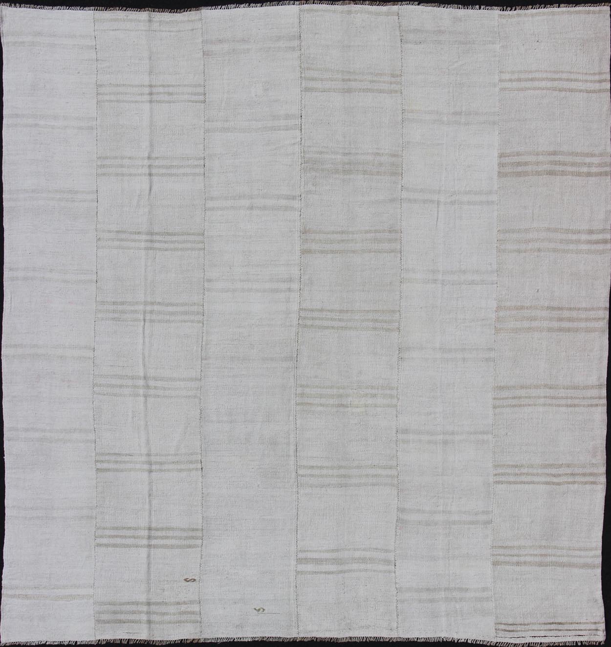 Square Vintage Paneled Flat - Weave with Modern Design in White and Neutral Tones Square vintage paneled flat - weave Kilim from Turkey in white and neutral tones This multi paneled Kilim is an example of Provincial minimalism that has conformed ... - Keivan Woven ArtsTU - NED - 1202 - 11703Rug