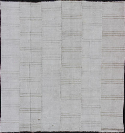 Square Vintage Paneled Flat - Weave with Modern Design in White and Neutral Tones Square vintage paneled flat - weave Kilim from Turkey in white and neutral tones This multi paneled Kilim is an example of Provincial minimalism that has conformed ... - Keivan Woven ArtsTU - NED - 1202 - 11703Rug