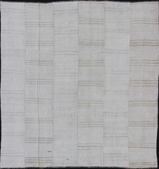 Square Vintage Paneled Flat - Weave with Modern Design in White and Neutral Tones Square vintage paneled flat - weave Kilim from Turkey in white and neutral tones This multi paneled Kilim is an example of Provincial minimalism that has conformed ... - Keivan Woven ArtsTU - NED - 1202 - 11703Rug