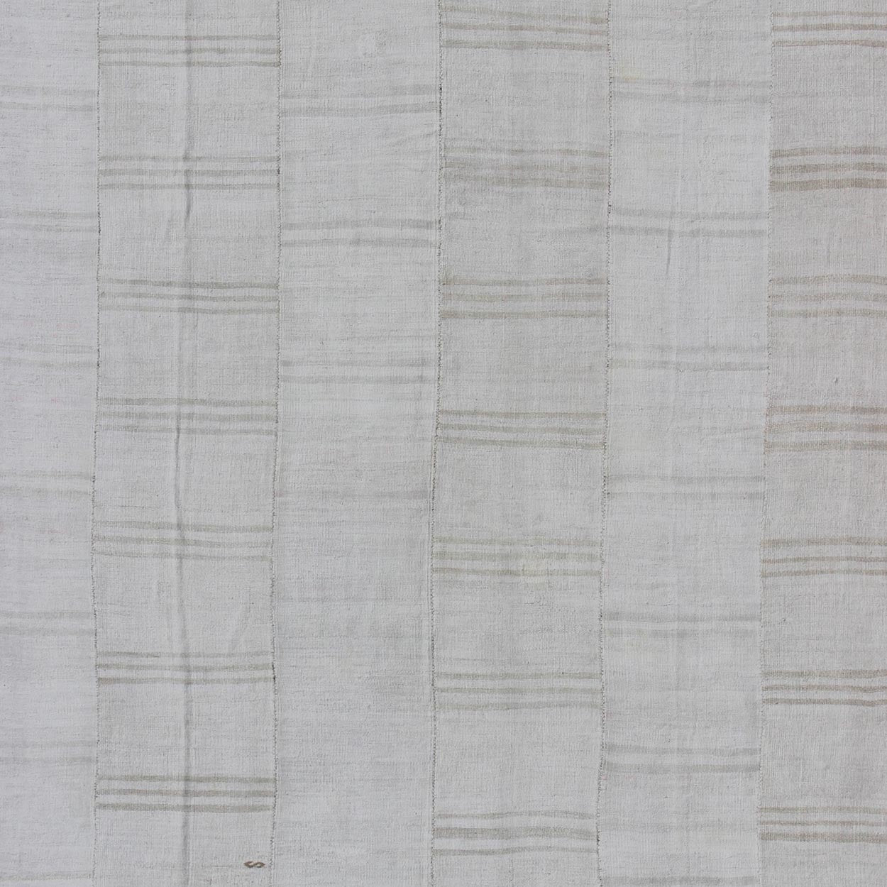 Square Vintage Paneled Flat - Weave with Modern Design in White and Neutral Tones Square vintage paneled flat - weave Kilim from Turkey in white and neutral tones This multi paneled Kilim is an example of Provincial minimalism that has conformed ... - Keivan Woven ArtsTU - NED - 1202 - 11703Rug