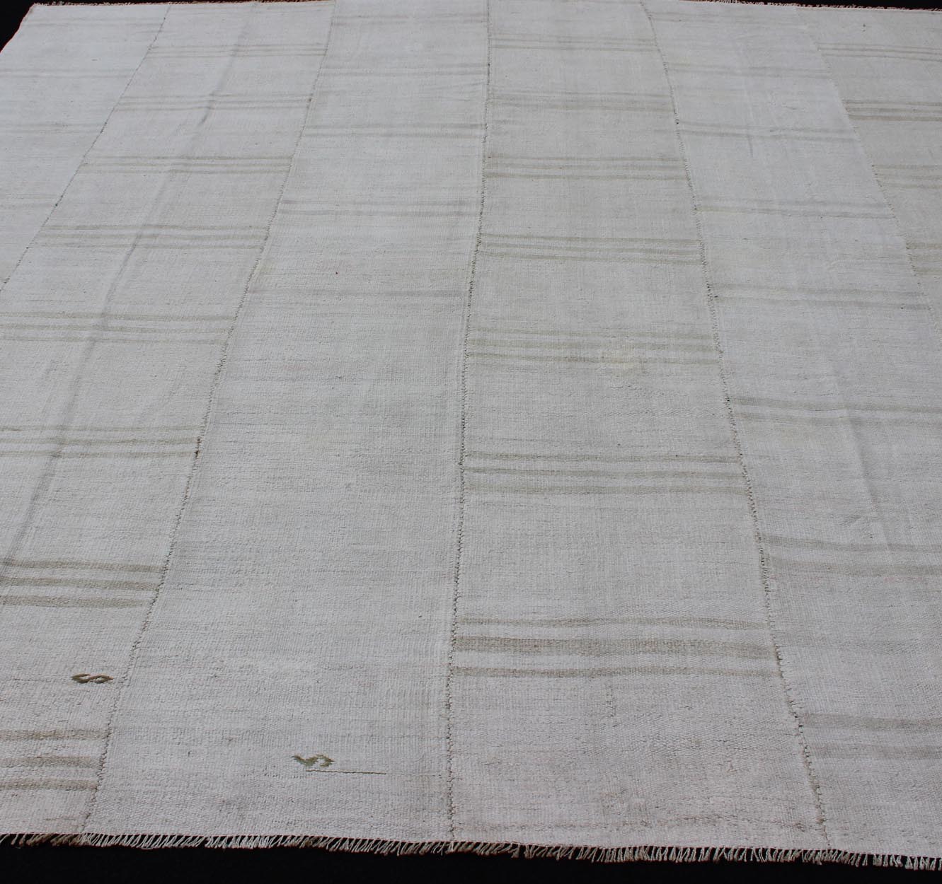 Square Vintage Paneled Flat - Weave with Modern Design in White and Neutral Tones Square vintage paneled flat - weave Kilim from Turkey in white and neutral tones This multi paneled Kilim is an example of Provincial minimalism that has conformed ... - Keivan Woven ArtsTU - NED - 1202 - 11703Rug