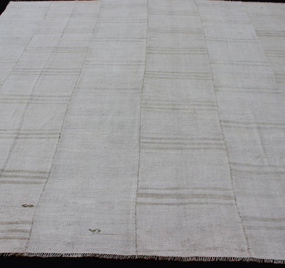 Square Vintage Paneled Flat - Weave with Modern Design in White and Neutral Tones Square vintage paneled flat - weave Kilim from Turkey in white and neutral tones This multi paneled Kilim is an example of Provincial minimalism that has conformed ... - Keivan Woven ArtsTU - NED - 1202 - 11703Rug