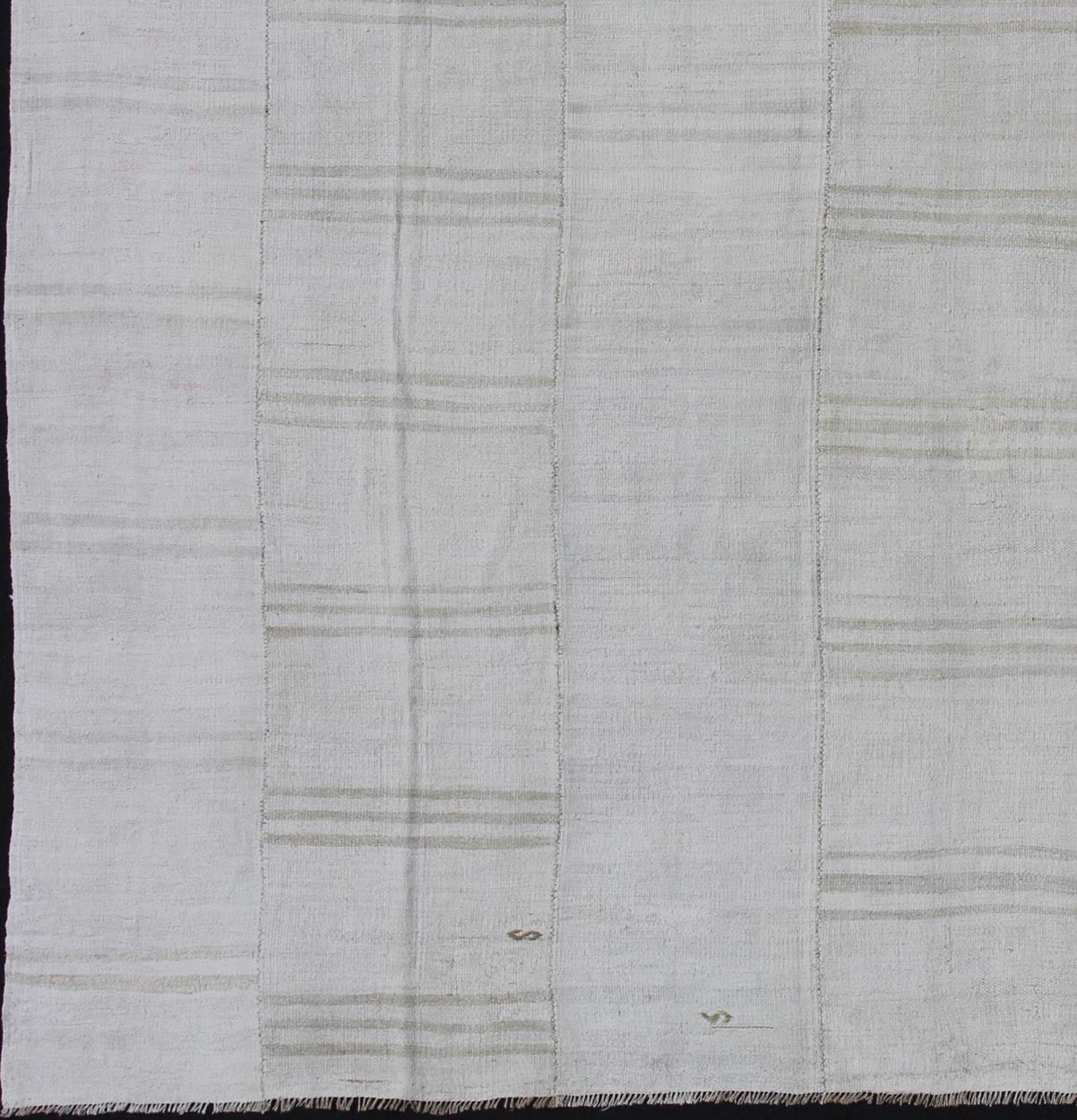 Square Vintage Paneled Flat - Weave with Modern Design in White and Neutral Tones Square vintage paneled flat - weave Kilim from Turkey in white and neutral tones This multi paneled Kilim is an example of Provincial minimalism that has conformed ... - Keivan Woven ArtsTU - NED - 1202 - 11703Rug