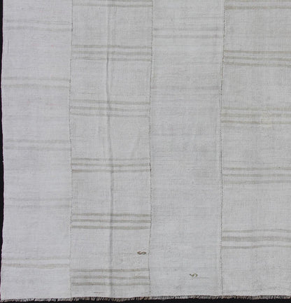 Square Vintage Paneled Flat - Weave with Modern Design in White and Neutral Tones Square vintage paneled flat - weave Kilim from Turkey in white and neutral tones This multi paneled Kilim is an example of Provincial minimalism that has conformed ... - Keivan Woven ArtsTU - NED - 1202 - 11703Rug