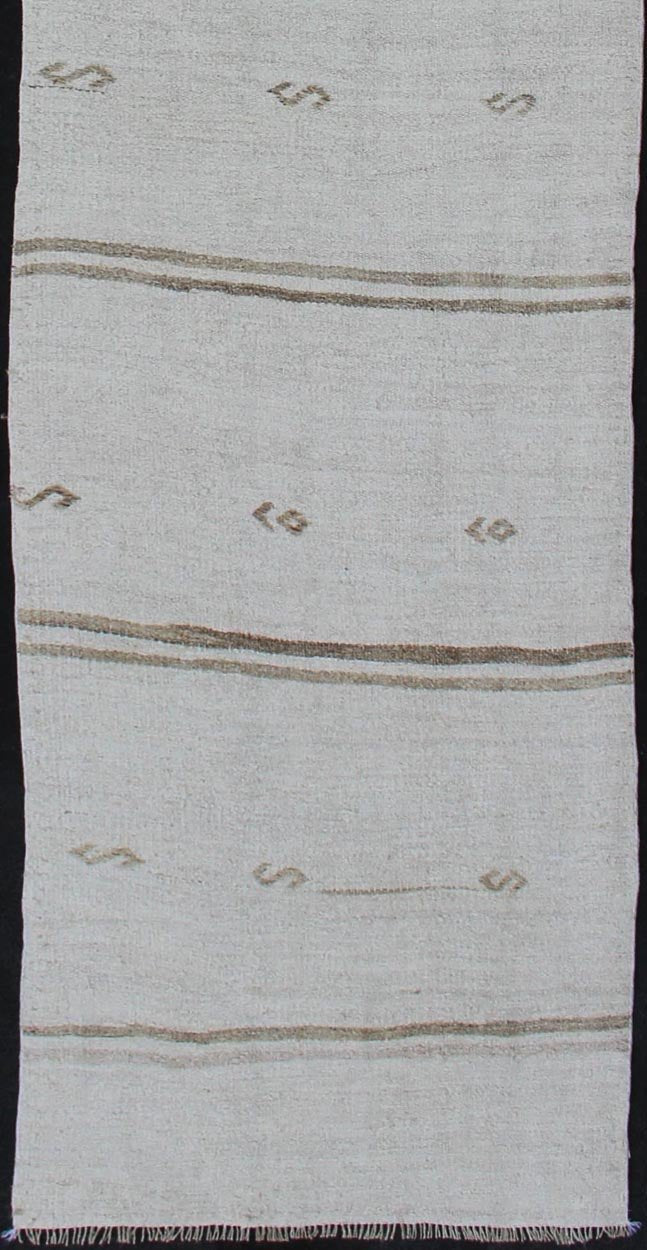 Vintage Turkish Flat - Weave Runner with Modern Stripe Design in White Color Modern Kilim runner from Turkey with stripes. Keivan Woven Arts, rug TU - NED - 1206, country of origin / type: Turkey / Kilim, circa 1960 This modern - design vintage r... - Keivan Woven ArtsTU - NED - 1206 - 12184Rug
