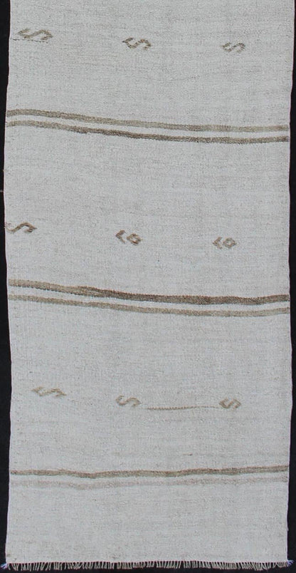 Vintage Turkish Flat - Weave Runner with Modern Stripe Design in White Color Modern Kilim runner from Turkey with stripes. Keivan Woven Arts, rug TU - NED - 1206, country of origin / type: Turkey / Kilim, circa 1960 This modern - design vintage r... - Keivan Woven ArtsTU - NED - 1206 - 12184Rug