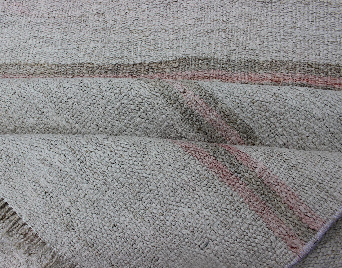 Vintage Turkish Kilim Runner with Stripes in Light Coral and Neutral Tones. Keivan Woven Arts / rug TU - NED - 1208, country of origin / type: Turkey / Kilim, circa 1950. Measures:2'8 x 12'3 This flat - woven Kilim runner from Turkey features an excit... - Keivan Woven ArtsTU - NED - 1208 - 12196Rug