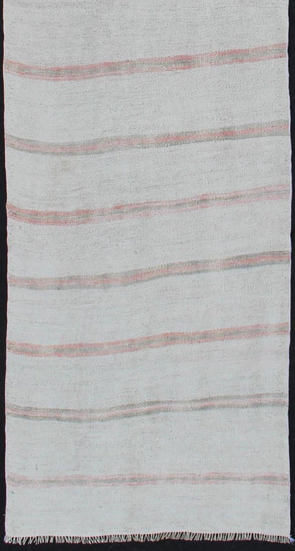 Striped Turkish Hand Woven Vintage Kilim Flat - Weave Rug in Shades of Soft Red and Cream Cream and soft red vintage Kilim from Turkey with Minimalist design in stripes, Keivan Woven Arts / rug TU - NED - 1209, country of origin / type: Turkey / Kilim... - Keivan Woven ArtsTU - NED - 1209 - 12202Rug