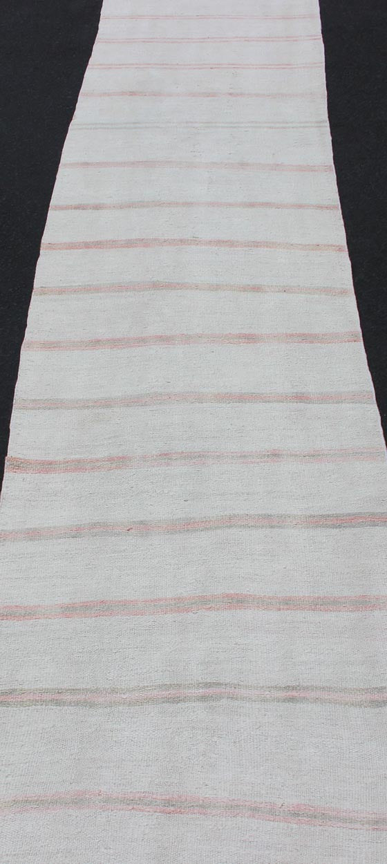 Striped Turkish Hand Woven Vintage Kilim Flat - Weave Rug in Shades of Soft Red and Cream Cream and soft red vintage Kilim from Turkey with Minimalist design in stripes, Keivan Woven Arts / rug TU - NED - 1209, country of origin / type: Turkey / Kilim... - Keivan Woven ArtsTU - NED - 1209 - 12202Rug