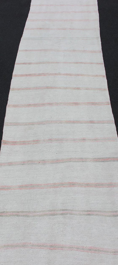 Striped Turkish Hand Woven Vintage Kilim Flat - Weave Rug in Shades of Soft Red and Cream Cream and soft red vintage Kilim from Turkey with Minimalist design in stripes, Keivan Woven Arts / rug TU - NED - 1209, country of origin / type: Turkey / Kilim... - Keivan Woven ArtsTU - NED - 1209 - 12202Rug