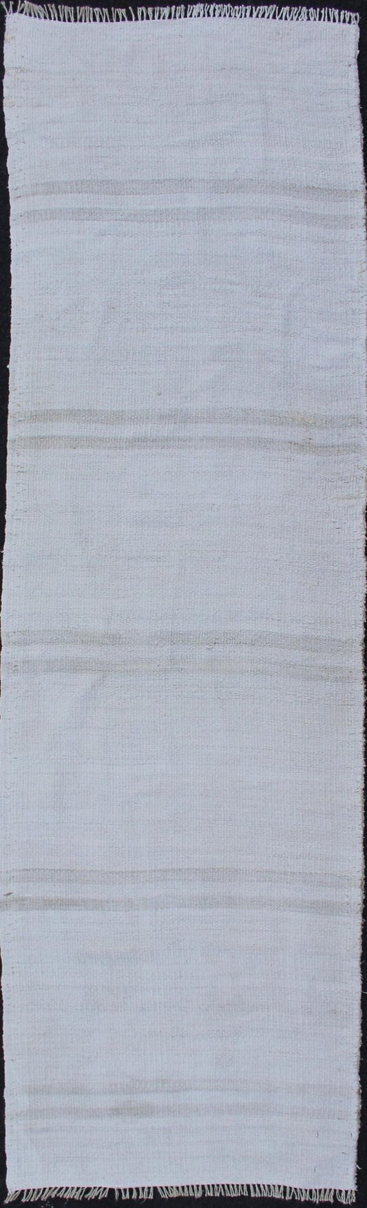 Vintage Turkish Flat - Weave Runner with Modern Stripe Design in White Color. Keivan Woven Arts / rug TU - NED - 1210, country of origin / type: Turkey / Kilim, circa 1960 Measures: 2'0 x 6'10 This modern - design vintage runner from Turkey features a s... - Keivan Woven ArtsTU - NED - 1210 - 11905Rug