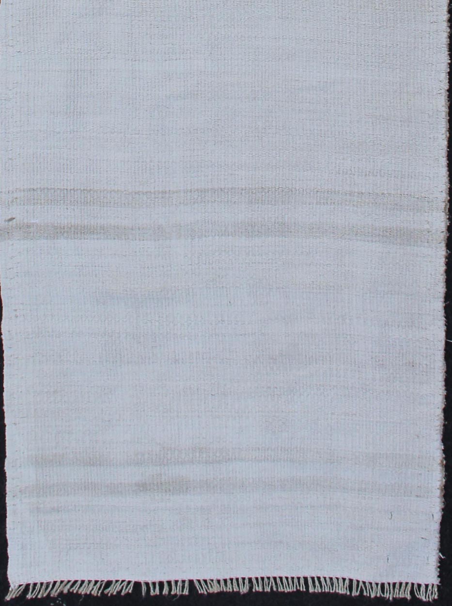 Vintage Turkish Flat - Weave Runner with Modern Stripe Design in White Color. Keivan Woven Arts / rug TU - NED - 1210, country of origin / type: Turkey / Kilim, circa 1960 Measures: 2'0 x 6'10 This modern - design vintage runner from Turkey features a s... - Keivan Woven ArtsTU - NED - 1210 - 11905Rug