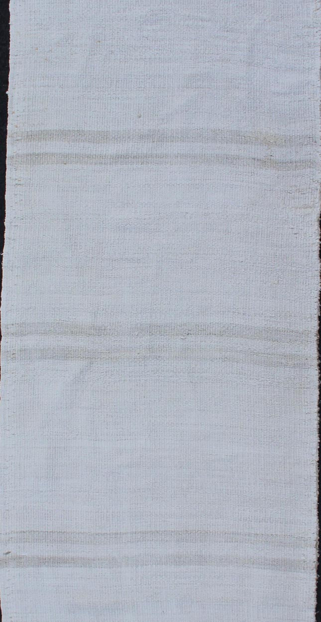 Vintage Turkish Flat - Weave Runner with Modern Stripe Design in White Color. Keivan Woven Arts / rug TU - NED - 1210, country of origin / type: Turkey / Kilim, circa 1960 Measures: 2'0 x 6'10 This modern - design vintage runner from Turkey features a s... - Keivan Woven ArtsTU - NED - 1210 - 11905Rug