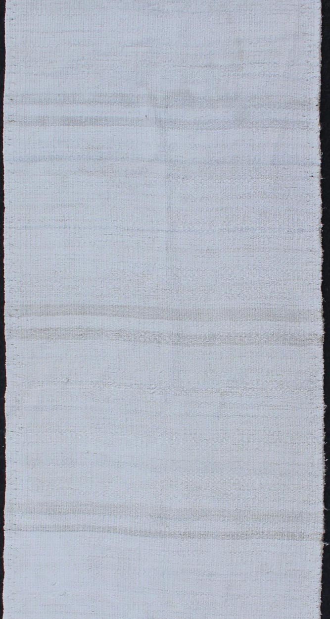 Vintage Turkish Flat - Weave Runner with Modern Stripe Design in White Color. Keivan Woven Arts / rug TU - NED - 1211, country of origin / type: Turkey / Kilim, circa 1960 Measures: 1'11 x 7'0 This modern - design vintage runner from Turkey features a s... - Keivan Woven ArtsTU - NED - 1211 - 11909Rug