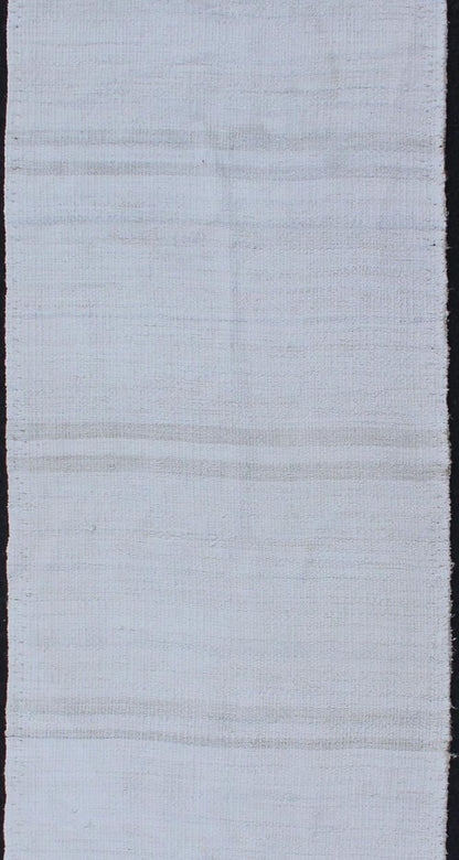 Vintage Turkish Flat - Weave Runner with Modern Stripe Design in White Color. Keivan Woven Arts / rug TU - NED - 1211, country of origin / type: Turkey / Kilim, circa 1960 Measures: 1'11 x 7'0 This modern - design vintage runner from Turkey features a s... - Keivan Woven ArtsTU - NED - 1211 - 11909Rug