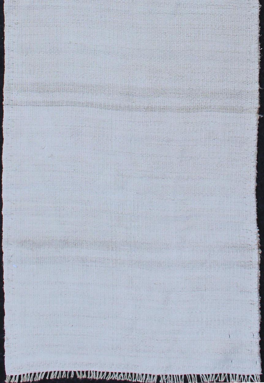 Vintage Turkish Flat - Weave Runner with Modern Stripe Design in White Color. Keivan Woven Arts / rug TU - NED - 1211, country of origin / type: Turkey / Kilim, circa 1960 Measures: 1'11 x 7'0 This modern - design vintage runner from Turkey features a s... - Keivan Woven ArtsTU - NED - 1211 - 11909Rug
