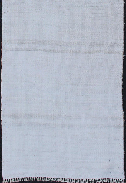 Vintage Turkish Flat - Weave Runner with Modern Stripe Design in White Color. Keivan Woven Arts / rug TU - NED - 1211, country of origin / type: Turkey / Kilim, circa 1960 Measures: 1'11 x 7'0 This modern - design vintage runner from Turkey features a s... - Keivan Woven ArtsTU - NED - 1211 - 11909Rug