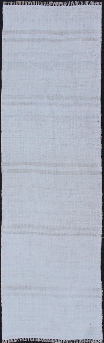 Vintage Turkish Flat - Weave Runner with Modern Stripe Design in White Color. Keivan Woven Arts / rug TU - NED - 1211, country of origin / type: Turkey / Kilim, circa 1960 Measures: 1'11 x 7'0 This modern - design vintage runner from Turkey features a s... - Keivan Woven ArtsTU - NED - 1211 - 11909Rug