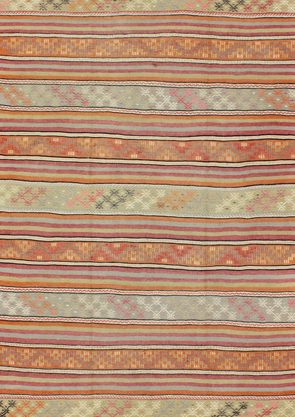 Turkish Kilim Vintage Rug with Assorted Stripe Design in a Variety of Colors, Keivan Woven Arts/ rug TU - NED - 122, country of origin / type: Turkey / Kilim, circa mid - 20th century Measures: 6'3 x 9'7 Featuring a repeating horizontal stripe ... - Keivan Woven ArtsTU - NED - 122 - 3550Rug
