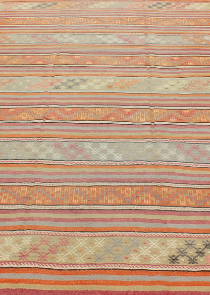 Turkish Kilim Vintage Rug with Assorted Stripe Design in a Variety of Colors, Keivan Woven Arts/ rug TU - NED - 122, country of origin / type: Turkey / Kilim, circa mid - 20th century Measures: 6'3 x 9'7 Featuring a repeating horizontal stripe ... - Keivan Woven ArtsTU - NED - 122 - 3550Rug