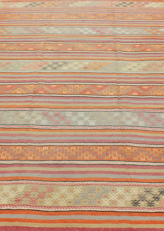Turkish Kilim Vintage Rug with Assorted Stripe Design in a Variety of Colors, Keivan Woven Arts/ rug TU - NED - 122, country of origin / type: Turkey / Kilim, circa mid - 20th century Measures: 6'3 x 9'7 Featuring a repeating horizontal stripe ... - Keivan Woven ArtsTU - NED - 122 - 3550Rug