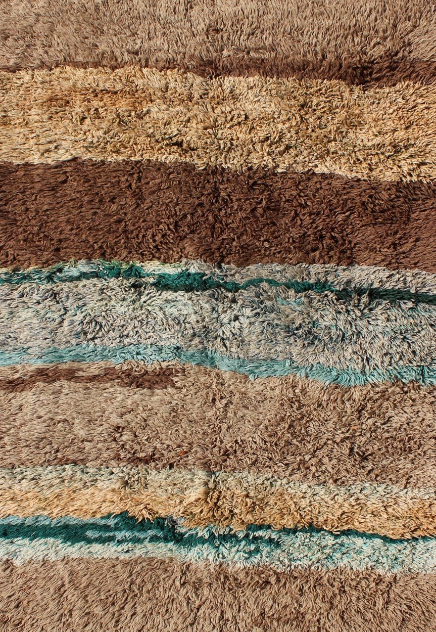 Vintage Turkish Tulu Rug with Modern Design for Modern & Contemporary Interiors. With a lustrous high pile, this Turkish Tulu has a wide stripe pattern that varies in color. The combination of colors in this piece is unique and very pleasant. Me... - Keivan Woven ArtsTU - NED - 136024 - 4592Rug