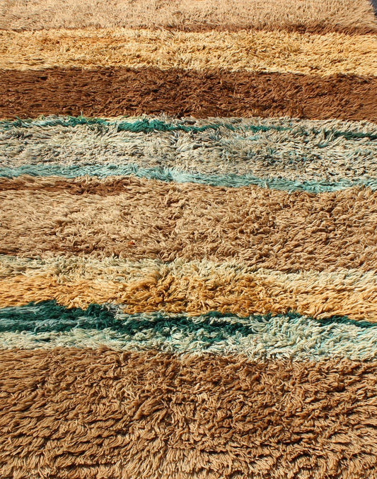 Vintage Turkish Tulu Rug with Modern Design for Modern & Contemporary Interiors. With a lustrous high pile, this Turkish Tulu has a wide stripe pattern that varies in color. The combination of colors in this piece is unique and very pleasant. Me... - Keivan Woven ArtsTU - NED - 136024 - 4592Rug