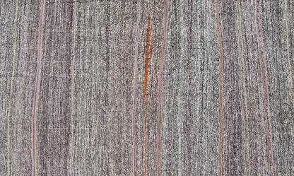 Vintage Turkish Kilim Rug with Variegated Stripes in Charcoal, Gray and Orange, rug ned - 136025, country of origin / type: Turkey / Kilim, circa mid - 20th century Measures: 6'3 x 9'2. This vintage tribal Turkish Kilim carpet is set on a na... - Keivan Woven ArtsTU - NED - 136025 - 4596Rug
