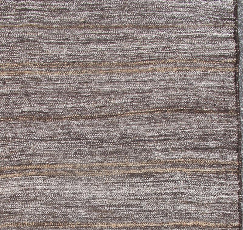 Vintage Turkish Kilim Rug with Variegated Stripes in Charcoal, Gray & Acid Green, rug ned - 136026, country of origin / type: Turkey / Kilim, circa mid - 20th century This vintage Tribal Turkish Kilim carpet is set on a natural gray background and f... - Keivan Woven ArtsTU - NED - 136026 - 4600Rug