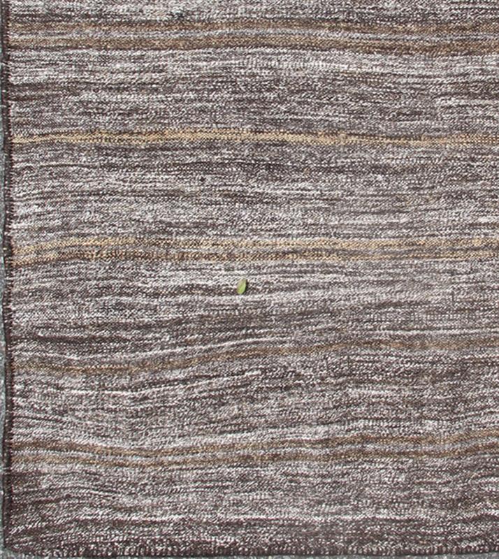 Vintage Turkish Kilim Rug with Variegated Stripes in Charcoal, Gray & Acid Green, rug ned - 136026, country of origin / type: Turkey / Kilim, circa mid - 20th century This vintage Tribal Turkish Kilim carpet is set on a natural gray background and f... - Keivan Woven ArtsTU - NED - 136026 - 4600Rug