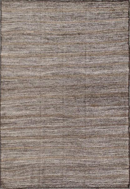 Vintage Turkish Kilim Rug with Variegated Stripes in Charcoal, Gray & Acid Green, rug ned - 136026, country of origin / type: Turkey / Kilim, circa mid - 20th century This vintage Tribal Turkish Kilim carpet is set on a natural gray background and f... - Keivan Woven ArtsTU - NED - 136026 - 4600Rug