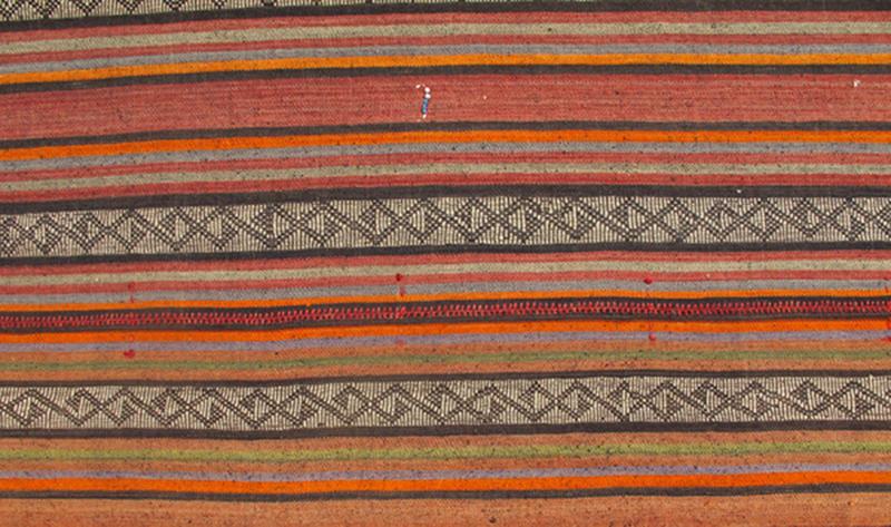 Colorful Long Kilim Runner with Vertical Stripe and Geometric Pattern, rug ned - 136027, country of origin / type: Turkey / Kilim, circa mid - 20th century. Woven during the mid - 20th century in Turkey, this designer Kilim is decorated with a vertica... - Keivan Woven ArtsTU - NED - 136027 - 4604Rug