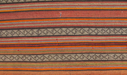 Colorful Long Kilim Runner with Vertical Stripe and Geometric Pattern, rug ned - 136027, country of origin / type: Turkey / Kilim, circa mid - 20th century. Woven during the mid - 20th century in Turkey, this designer Kilim is decorated with a vertica... - Keivan Woven ArtsTU - NED - 136027 - 4604Rug