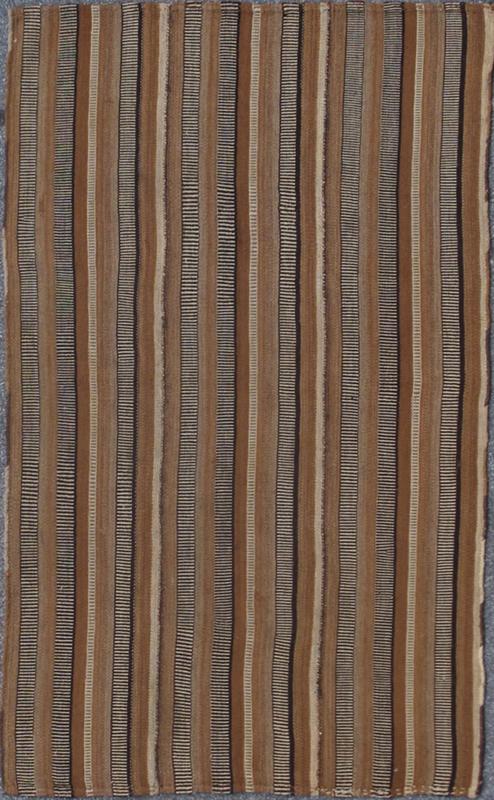 Antique Kilim in Vertical Stripes in Gray, Light Brown, Black, Ivory and Camel Colors. Measures: 5'8 x 8'11. Antique paneled Kilim with fairly thick body in textured brown, camel, mocha, black, ivory and gray. Keivan Woven Arts/ rug/ TU - ... - Keivan Woven ArtsTU - NED - 136028 - 4610Rug