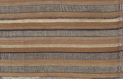 Antique Kilim in Vertical Stripes in Gray, Light Brown, Black, Ivory and Camel Colors. Measures: 5'8 x 8'11. Antique paneled Kilim with fairly thick body in textured brown, camel, mocha, black, ivory and gray. Keivan Woven Arts/ rug/ TU - ... - Keivan Woven ArtsTU - NED - 136028 - 4610Rug
