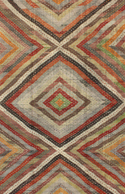 Beautiful Embroidered Turkish Jajeem - This geometric embroidered flat - weave Jajeem from Turkey bears a repeating large diamond design set on a multicolored background. The repeating design features vibrant colors of gold, light green, red, yellow, orang... - Keivan Woven ArtsTU - NED - 136031 - 4614Rug