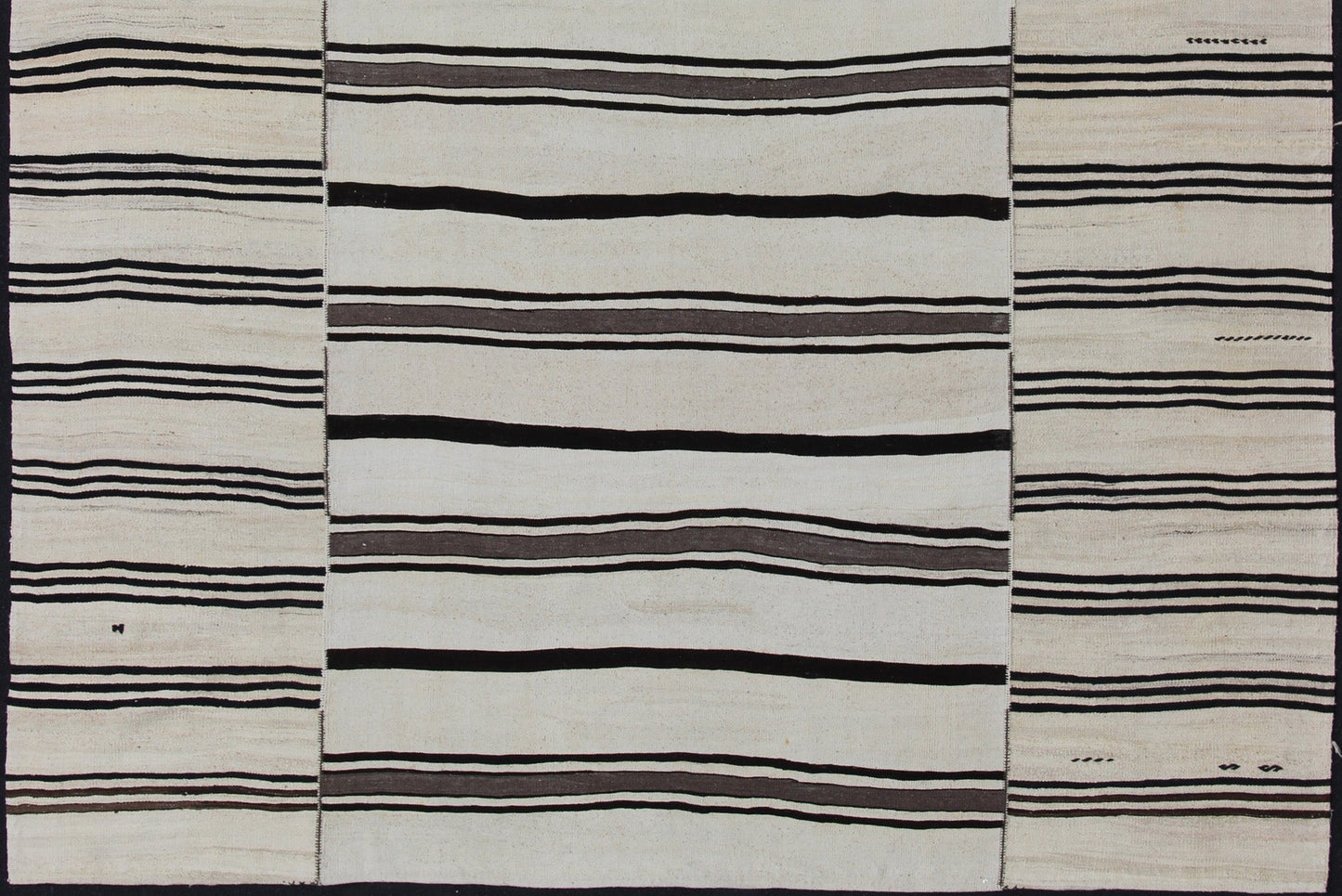 Vintage Large Kilim Turkish Rug With Vertical Stripes in Cream and Brown Stripes Keivan Woven Arts Flat - weave Kilim vintage rug from Turkey with stripes in brown, black and cream. Rug TU - NED - 2003 - 4, country of origin / type: Turkey / Kilim, circ... - Keivan Woven ArtsTU - NED - 2003 - 4 - 12869Rug
