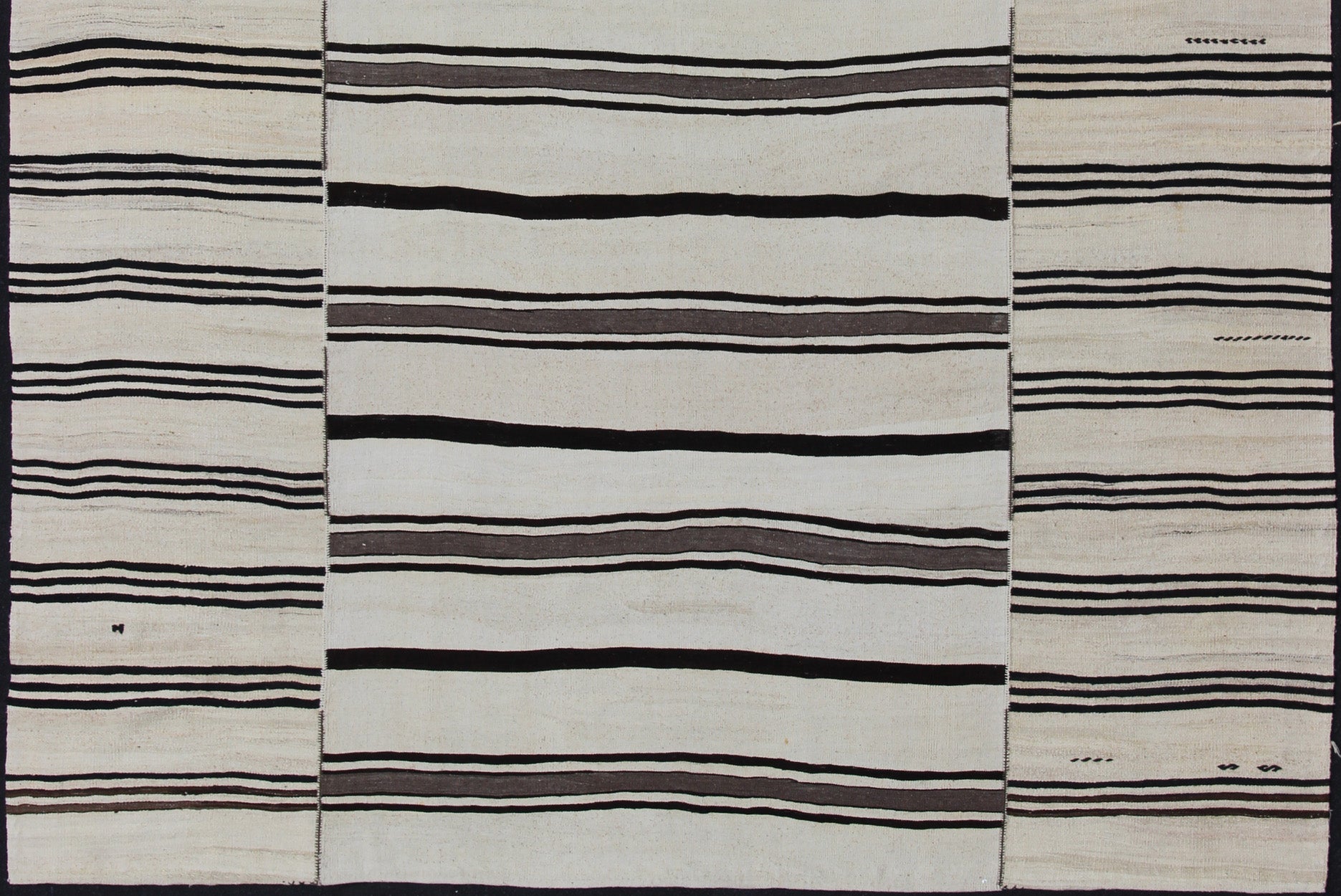 Vintage Large Kilim Turkish Rug With Vertical Stripes in Cream and Brown Stripes Keivan Woven Arts Flat - weave Kilim vintage rug from Turkey with stripes in brown, black and cream. Rug TU - NED - 2003 - 4, country of origin / type: Turkey / Kilim, circ... - Keivan Woven ArtsTU - NED - 2003 - 4 - 12869Rug