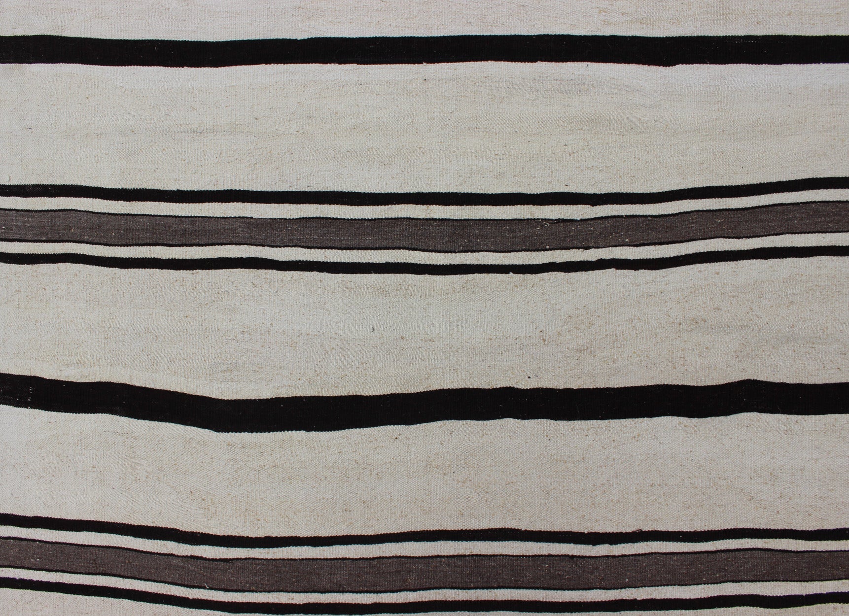 Vintage Large Kilim Turkish Rug With Vertical Stripes in Cream and Brown Stripes Keivan Woven Arts Flat - weave Kilim vintage rug from Turkey with stripes in brown, black and cream. Rug TU - NED - 2003 - 4, country of origin / type: Turkey / Kilim, circ... - Keivan Woven ArtsTU - NED - 2003 - 4 - 12869Rug