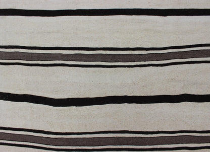 Vintage Large Kilim Turkish Rug With Vertical Stripes in Cream and Brown Stripes Keivan Woven Arts Flat - weave Kilim vintage rug from Turkey with stripes in brown, black and cream. Rug TU - NED - 2003 - 4, country of origin / type: Turkey / Kilim, circ... - Keivan Woven ArtsTU - NED - 2003 - 4 - 12869Rug