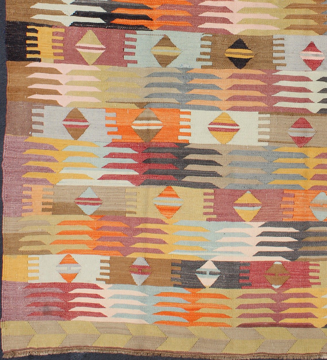 Colorful Vintage Turkish Kilim with All - Over Latching Design & Geometric Shapes. Vintage Turkish Kilim rug with all - over geometric shapes, Keivan Woven Arts, rug # TU - NED - 29, country of origin / type: Turkey / Kilim, circa mid - 20th century ... - Keivan Woven ArtsTU - NED - 29 - 3094Rug