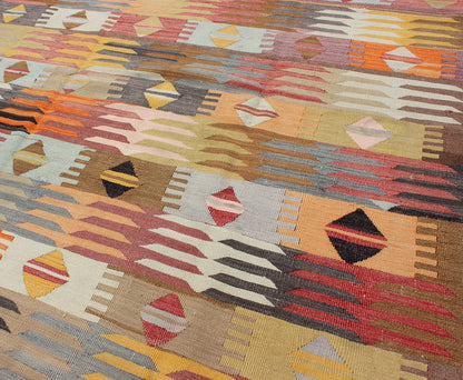 Colorful Vintage Turkish Kilim with All - Over Latching Design & Geometric Shapes. Vintage Turkish Kilim rug with all - over geometric shapes, Keivan Woven Arts, rug # TU - NED - 29, country of origin / type: Turkey / Kilim, circa mid - 20th century ... - Keivan Woven ArtsTU - NED - 29 - 3094Rug