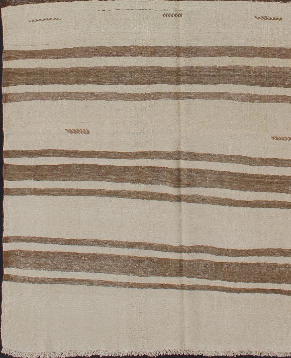 Turkish Vintage Kilim Flat - Weave Rug in Brown and Cream With Stripe Design. Turkish Vintage Kilim Flat - Weave small gallery rug in Brown and Cream with Stripe Design, with Minimalist design and stripes, rug TU - NED - 33, country of origin / type: Turke... - Keivan Woven ArtsTU - NED - 33 - 3082Rug