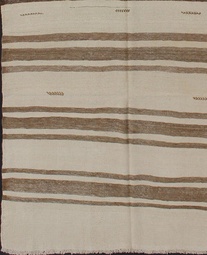 Turkish Vintage Kilim Flat - Weave Rug in Brown and Cream With Stripe Design. Turkish Vintage Kilim Flat - Weave small gallery rug in Brown and Cream with Stripe Design, with Minimalist design and stripes, rug TU - NED - 33, country of origin / type: Turke... - Keivan Woven ArtsTU - NED - 33 - 3082Rug