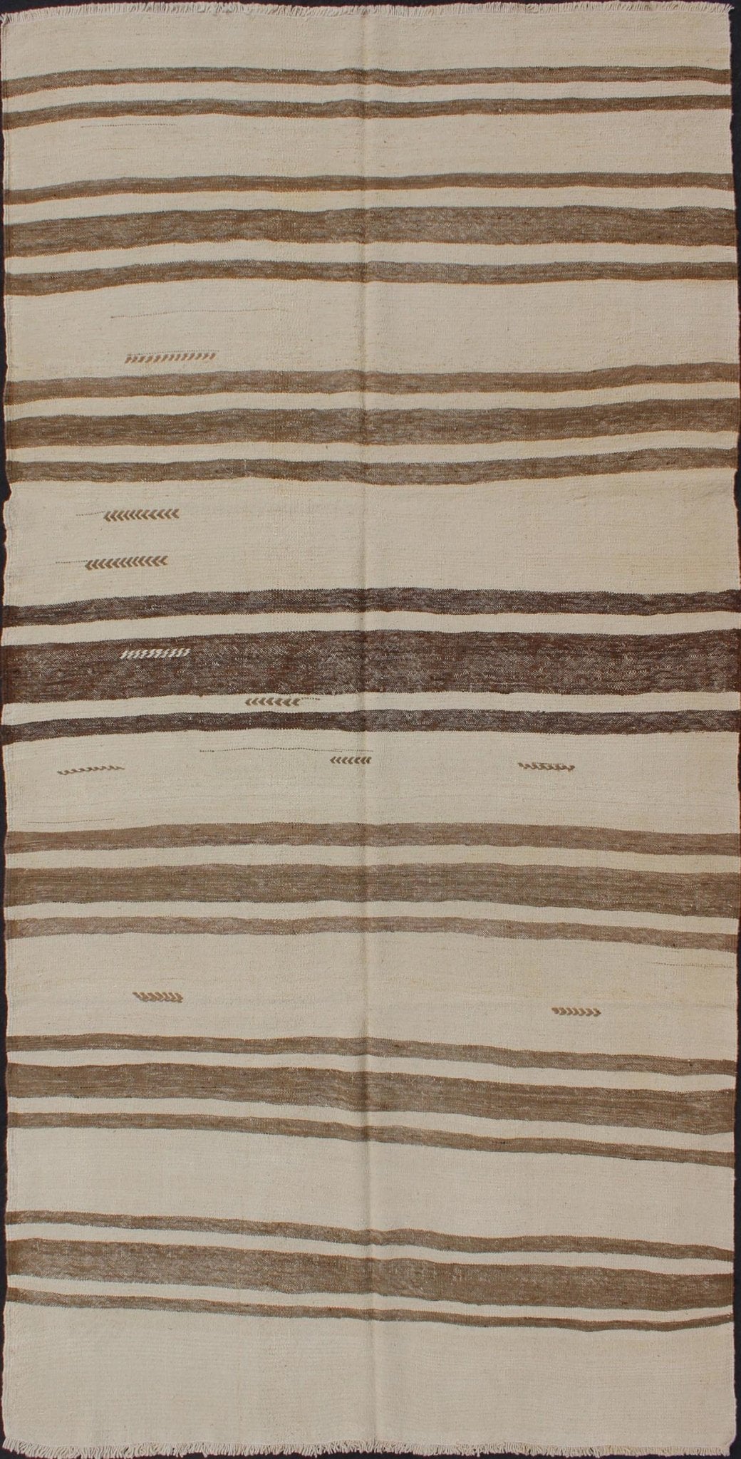 Turkish Vintage Kilim Flat - Weave Rug in Brown and Cream With Stripe Design. Turkish Vintage Kilim Flat - Weave small gallery rug in Brown and Cream with Stripe Design, with Minimalist design and stripes, rug TU - NED - 33, country of origin / type: Turke... - Keivan Woven ArtsTU - NED - 33 - 3082Rug
