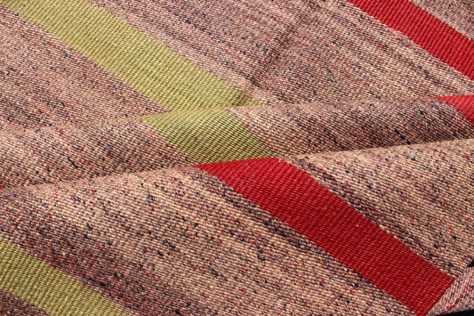Vintage Turkish Striped Kilim Carpet with Light Green and Red Stripes Turkish Kilim Vintage Carpet in Red and Green Stripes rug/tu - ned - 37, origin/turkey This vintage Kilim carpet from Mid - Century Turkey features a stripe pattern set a... - Keivan Woven ArtsTU - NED - 37 - 3090Rug
