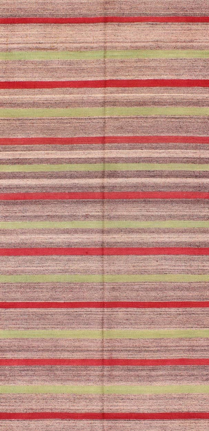 Vintage Turkish Striped Kilim Carpet with Light Green and Red Stripes Turkish Kilim Vintage Carpet in Red and Green Stripes rug/tu - ned - 37, origin/turkey This vintage Kilim carpet from Mid - Century Turkey features a stripe pattern set a... - Keivan Woven ArtsTU - NED - 37 - 3090Rug