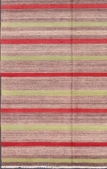 Vintage Turkish Striped Kilim Carpet with Light Green and Red Stripes Turkish Kilim Vintage Carpet in Red and Green Stripes rug/tu - ned - 37, origin/turkey This vintage Kilim carpet from Mid - Century Turkey features a stripe pattern set a... - Keivan Woven ArtsTU - NED - 37 - 3090Rug